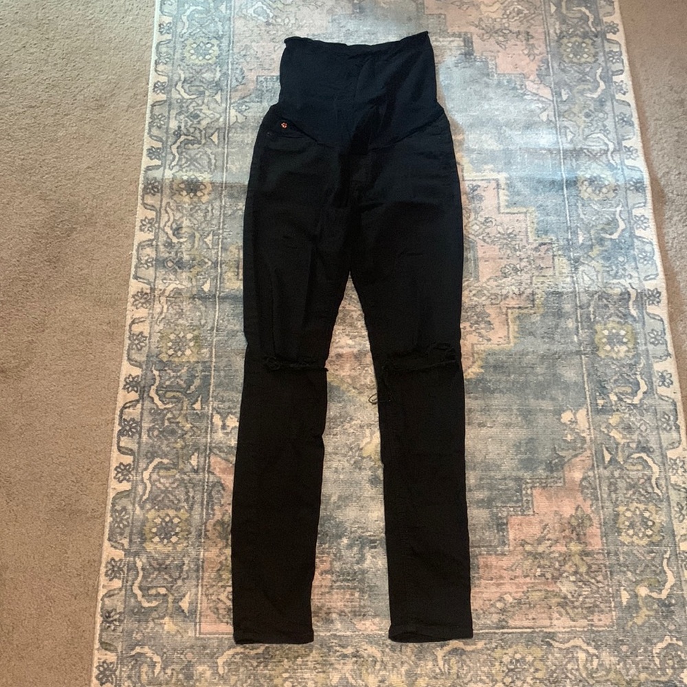 Hudson Maternity Black Skinny Jeans with Distressed Knee